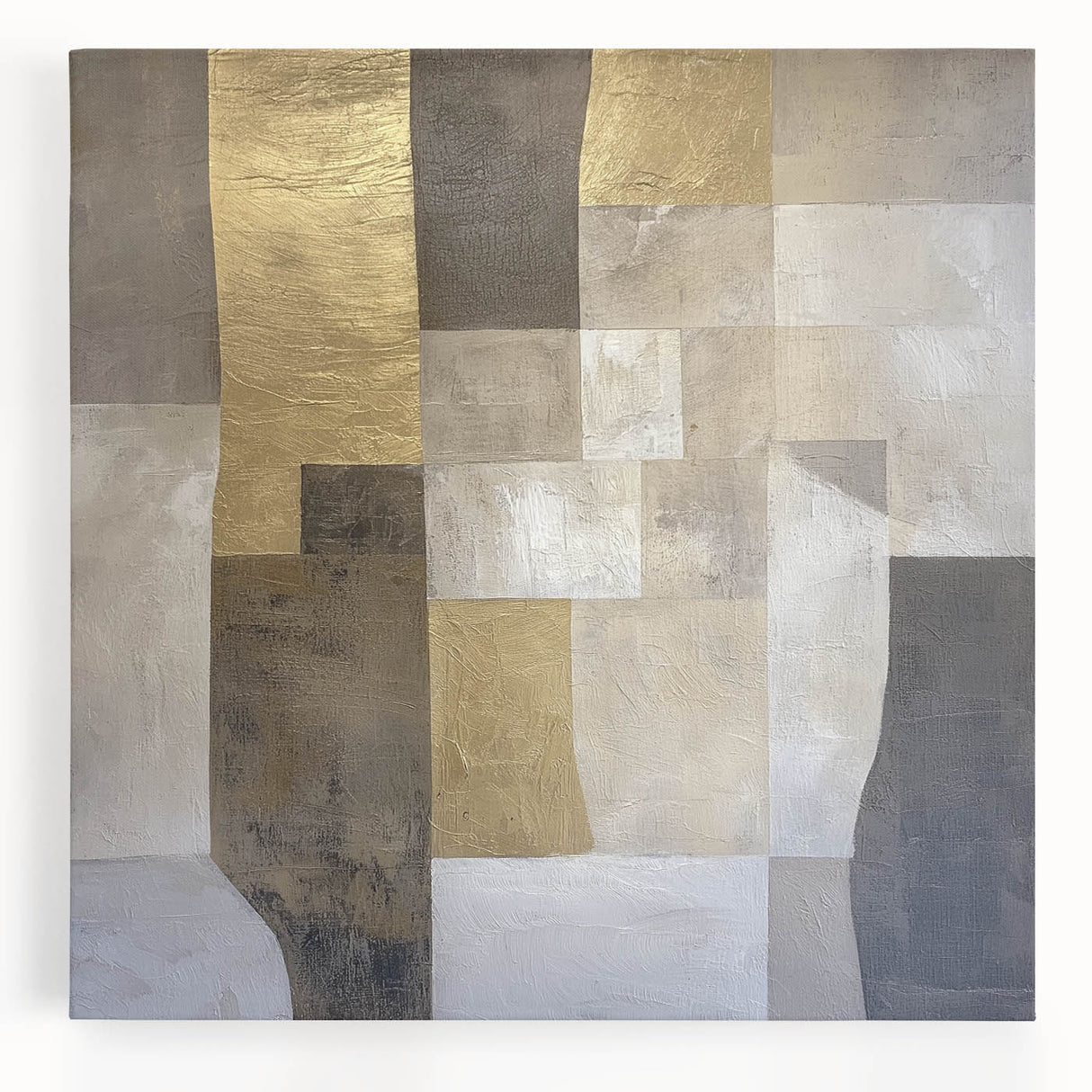 Abstract geometric stretched canvas artwork showcasing vibrant colors and dynamic shapes, perfect for modern home decor. Ideal for adding a contemporary touch to living spaces.