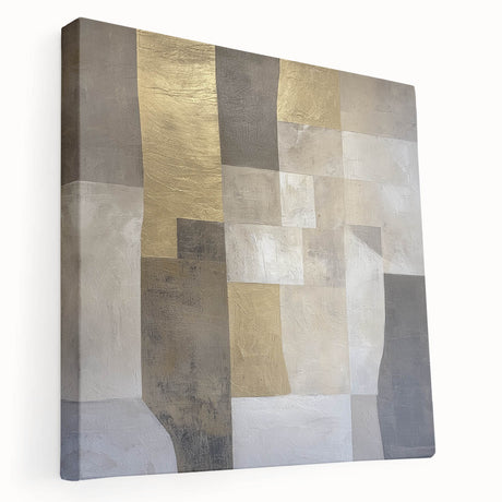 Abstract geometric stretched canvas artwork showcasing vibrant colors and intricate patterns, perfect for modern home decor. Side view highlights depth and texture, ideal for enhancing any living space.