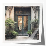Extra large wall art featuring a detailed French door architecture in muted earth tones on glossy photo paper.