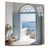 Acrylic print of a Greek architecture door design in muted earth tones, ideal for dining room decor.