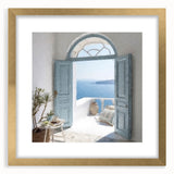Extra large abstract art print featuring textured Greek door design in gold tones, framed, ideal for living room decor.