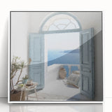 Framed acrylic print of a Greek door design in art deco style, ideal for modern art wall decor or nursery wall art.