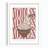 Abstract art print featuring swirling blue and white patterns, framed in white, ideal for dining room decor.