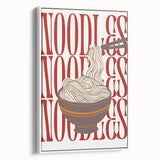 Vintage poster art of colorful dishes on a white framed canvas, ideal for living room decor.