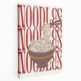 Side view of a stretched canvas featuring a colorful depiction of various dishes, ideal for kitchen wall art.