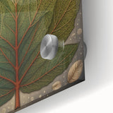 Close-up of vibrant floral and botanical wall art design printed on acrylic glass, showcasing intricate details and rich colors, perfect for home decor.