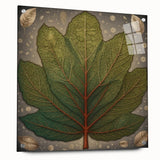 Acrylic glass wall art showcasing a vibrant floral and botanical design, featuring colorful flowers and leaves, mounted with decorative pins for display.