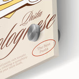 Mid-century modernist acrylic glass art featuring large abstract design of various food dishes in muted colors.