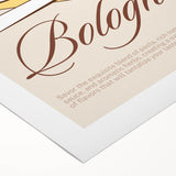 Art deco poster featuring an array of colorful food dishes on a rolled canvas, ideal for dining room decor.