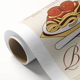 Art Deco poster featuring an array of colorful food dishes on rolled canvas, suitable for dining room decor.