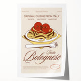 Rolled print featuring an array of colorful food dishes, ideal for art wall dining room decor.