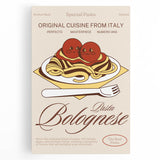 Black and white canvas of various food dishes in a minimalist style, suitable as large kitchen wall art.