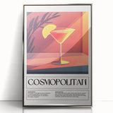 Large framed acrylic print of a mid-century modernist food and drinks motif in muted colors.