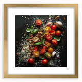 Extra large abstract art print featuring textured fruit designs in vibrant colors, framed with a gold mat.