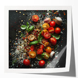 Rolled print featuring an array of colorful fruits on a white background, ideal for art wall dining room.