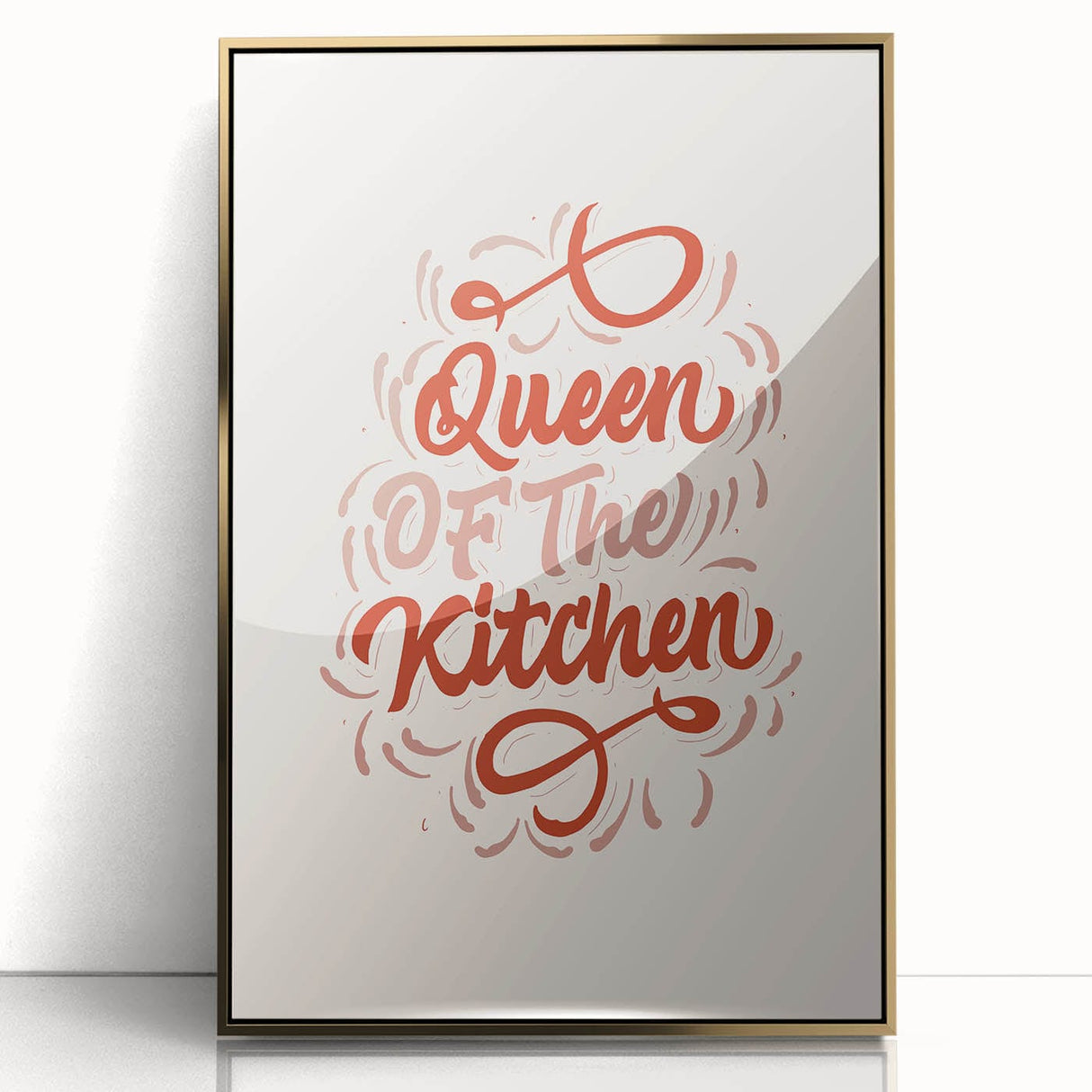 Large framed acrylic print of mid-century modernist food-inspired artwork in gold tones, ideal for modern kitchen decor.
