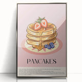 Art deco poster of assorted pastries in muted pastel tones, framed in silver acrylic, ideal for modern kitchen decor.