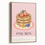 Framed canvas wall art depicting a vintage poster of pastries, in gold and black tones, ideal for bedroom decor.