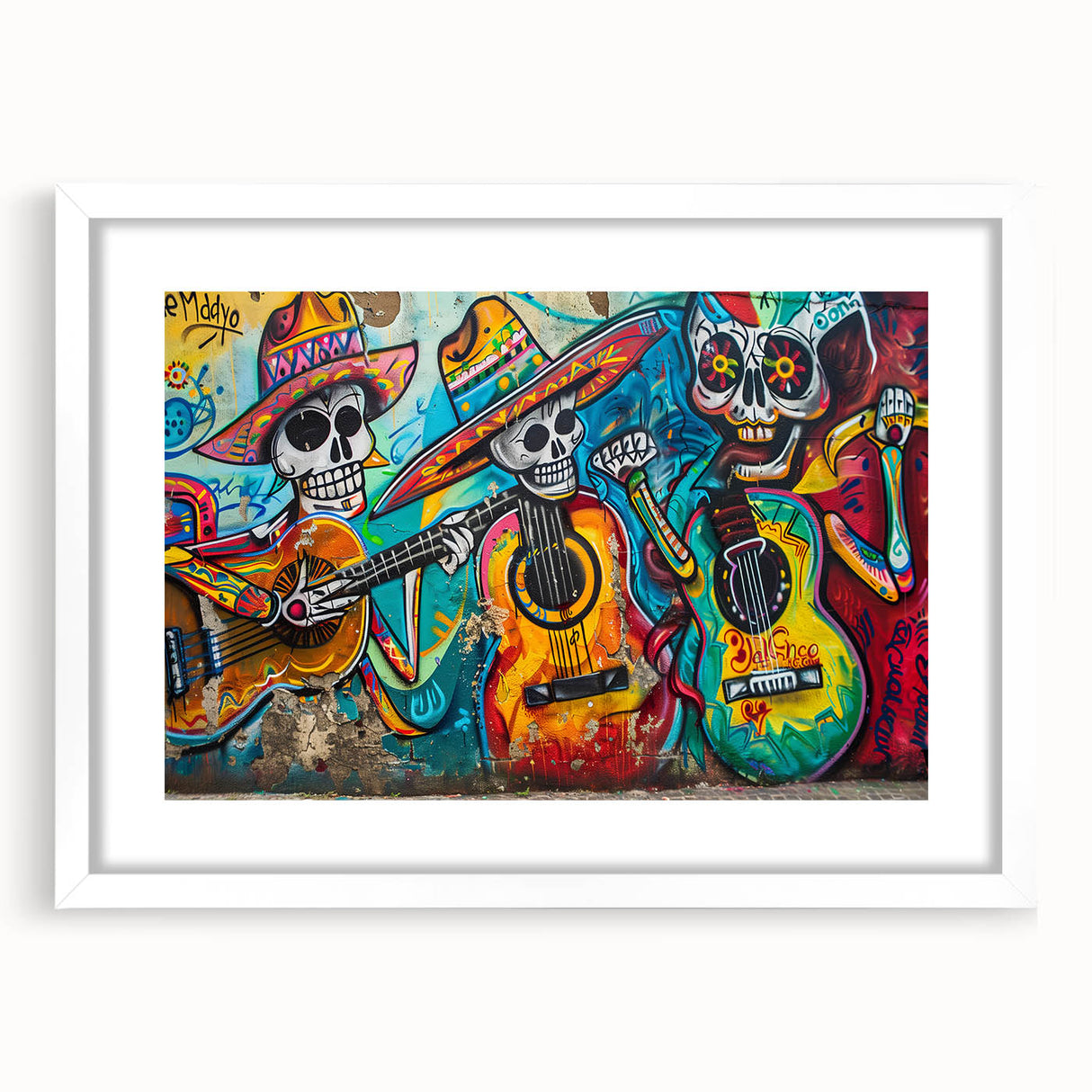 Colorful Cinco de Mayo Wall Art - Mexican Fiesta Skeleton Guitarists