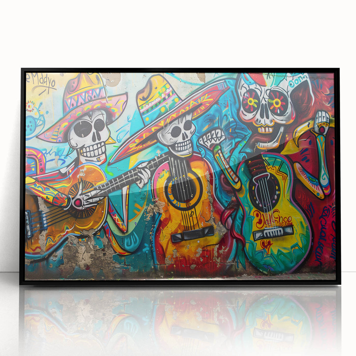 Colorful Cinco de Mayo Wall Art - Mexican Fiesta Skeleton Guitarists