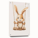 Playful Bunny on Swing Nursery Wall Art - Baby Room Decor