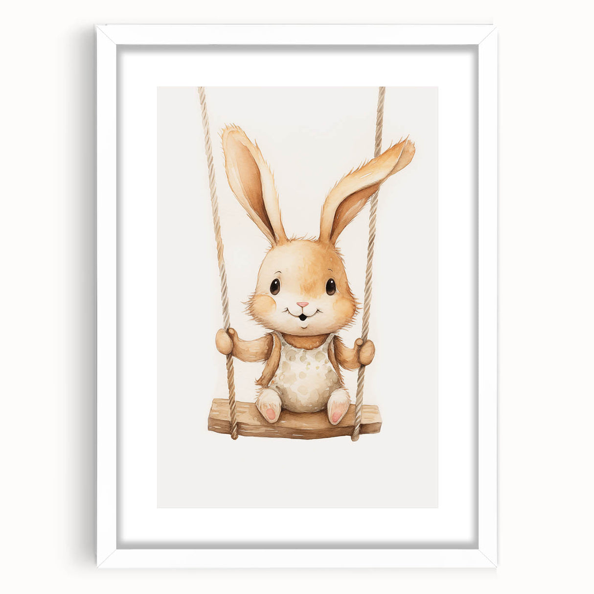 Playful Bunny on Swing Nursery Wall Art - Baby Room Decor