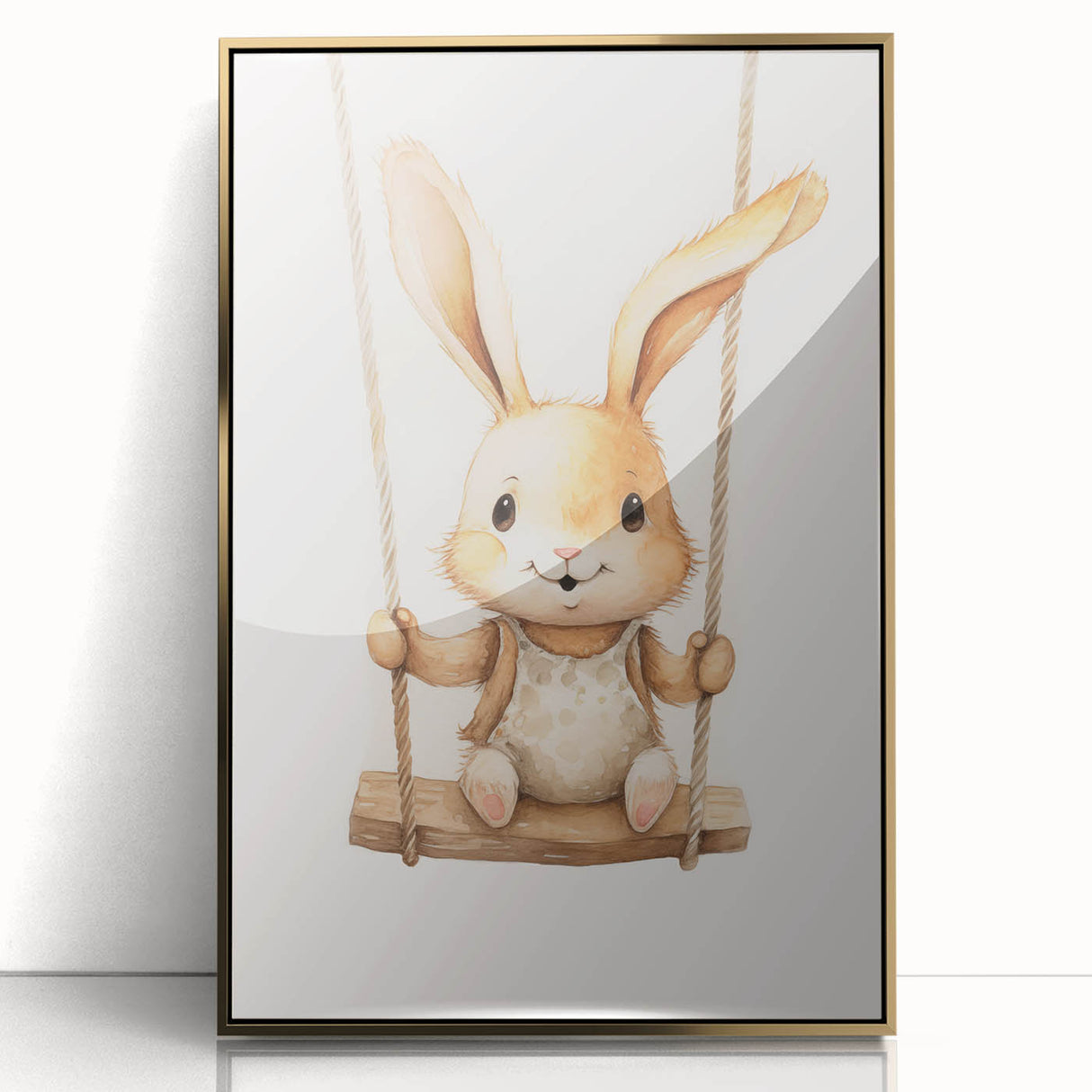 Playful Bunny on Swing Nursery Wall Art - Baby Room Decor