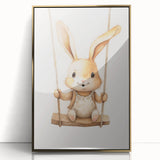 Playful Bunny on Swing Nursery Wall Art - Baby Room Decor