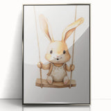 Playful Bunny on Swing Nursery Wall Art - Baby Room Decor