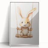 Playful Bunny on Swing Nursery Wall Art - Baby Room Decor
