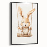 Playful Bunny on Swing Nursery Wall Art - Baby Room Decor