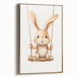 Playful Bunny on Swing Nursery Wall Art - Baby Room Decor