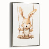 Playful Bunny on Swing Nursery Wall Art - Baby Room Decor