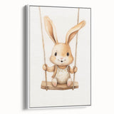 Playful Bunny on Swing Nursery Wall Art - Baby Room Decor