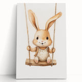 Playful Bunny on Swing Nursery Wall Art - Baby Room Decor