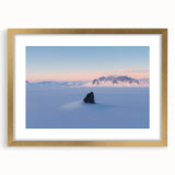 Elegant gold-framed landscape artwork depicting serene sand dunes at sunset, accented with a white mat for a polished look, ideal for home decor.