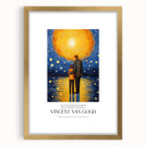 Extra large abstract art print of a Van Gogh impressionist painting in a gold frame, ideal for living room decor.