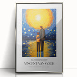 Mid-century modernist art of a vibrant, impressionist landscape on a silver-framed acrylic print.