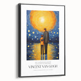 Black and white framed canvas of a Van Gogh-inspired landscape, ideal for bedroom wall art.