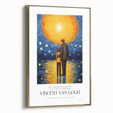 Impressionist landscape painting on framed canvas, featuring a vibrant mix of blues and yellows, ideal for bedroom wall art.