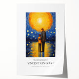 Impressionist floral painting by Van Gogh on rolled canvas, featuring vivid blue and yellow tones.