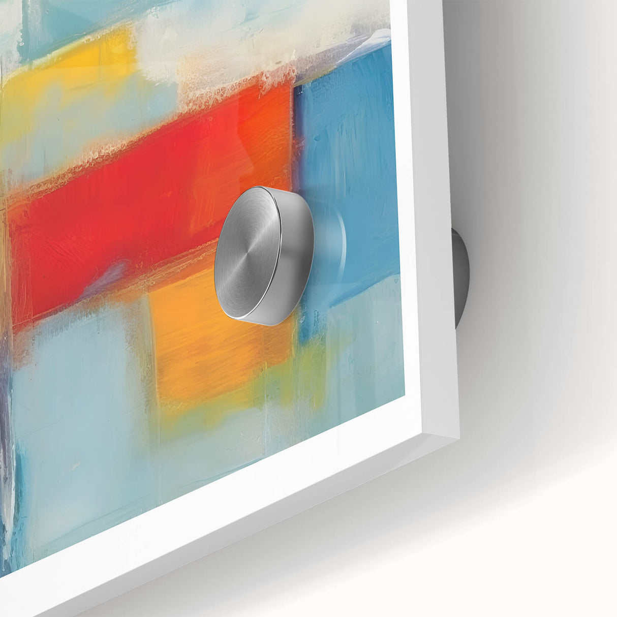 Large abstract wall art in red and orange tones on acrylic, ideal for dining room ambiance.