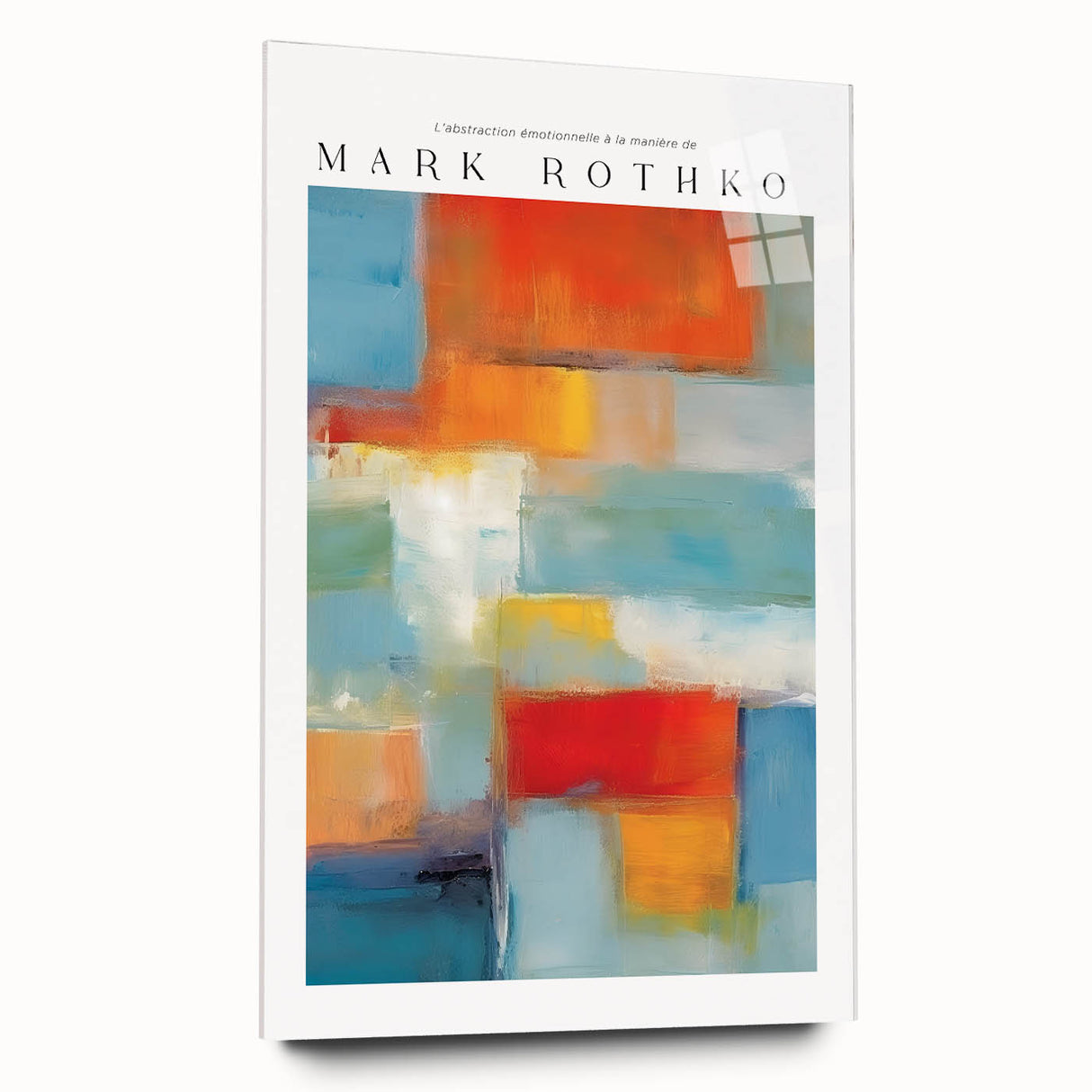 Large abstract wall art in deep blue and black hues on acrylic glass, ideal for modern bedroom or dining room decor.