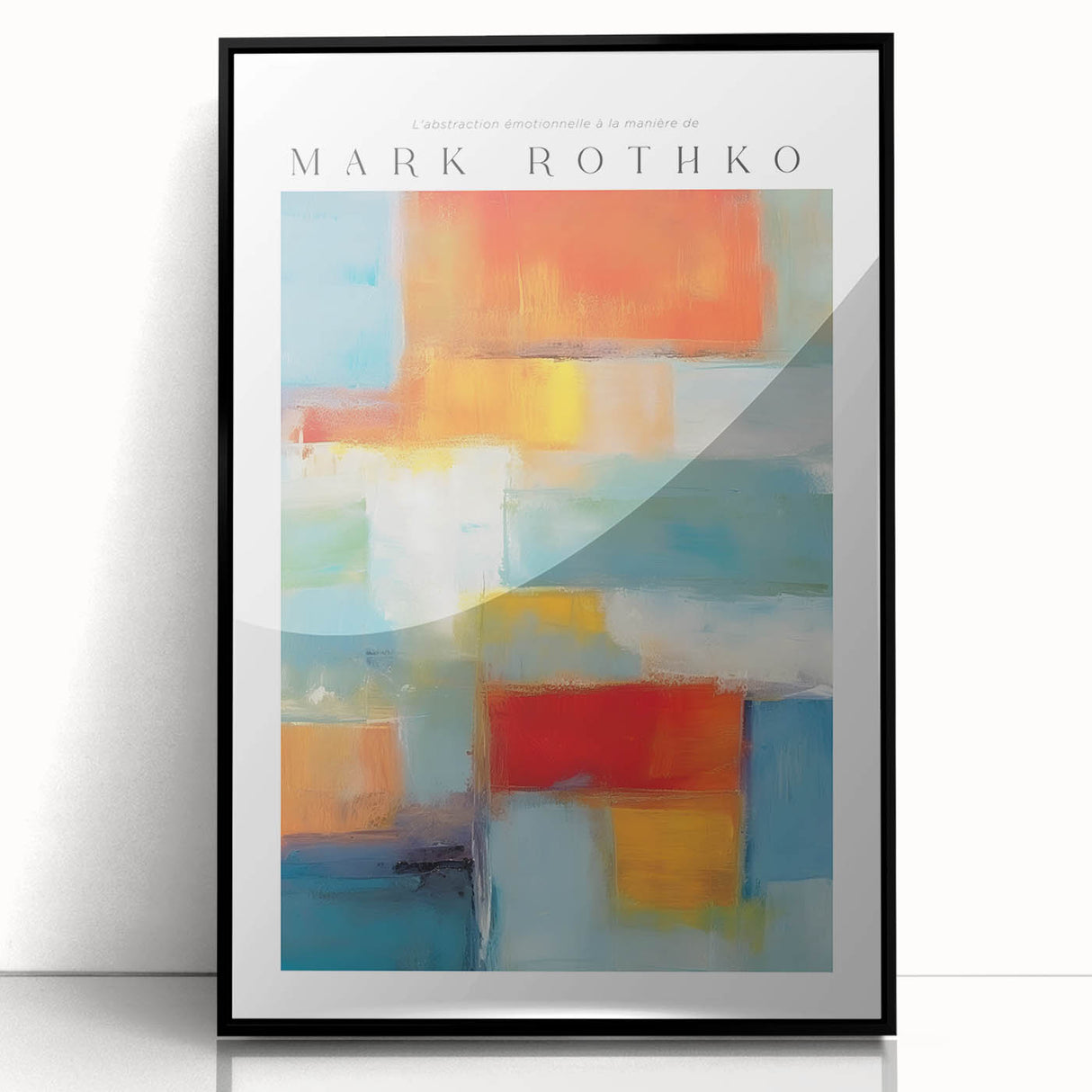 Large abstract wall art in black, gray, and white shades on a framed acrylic, reflecting Mid-Century Modernist style.