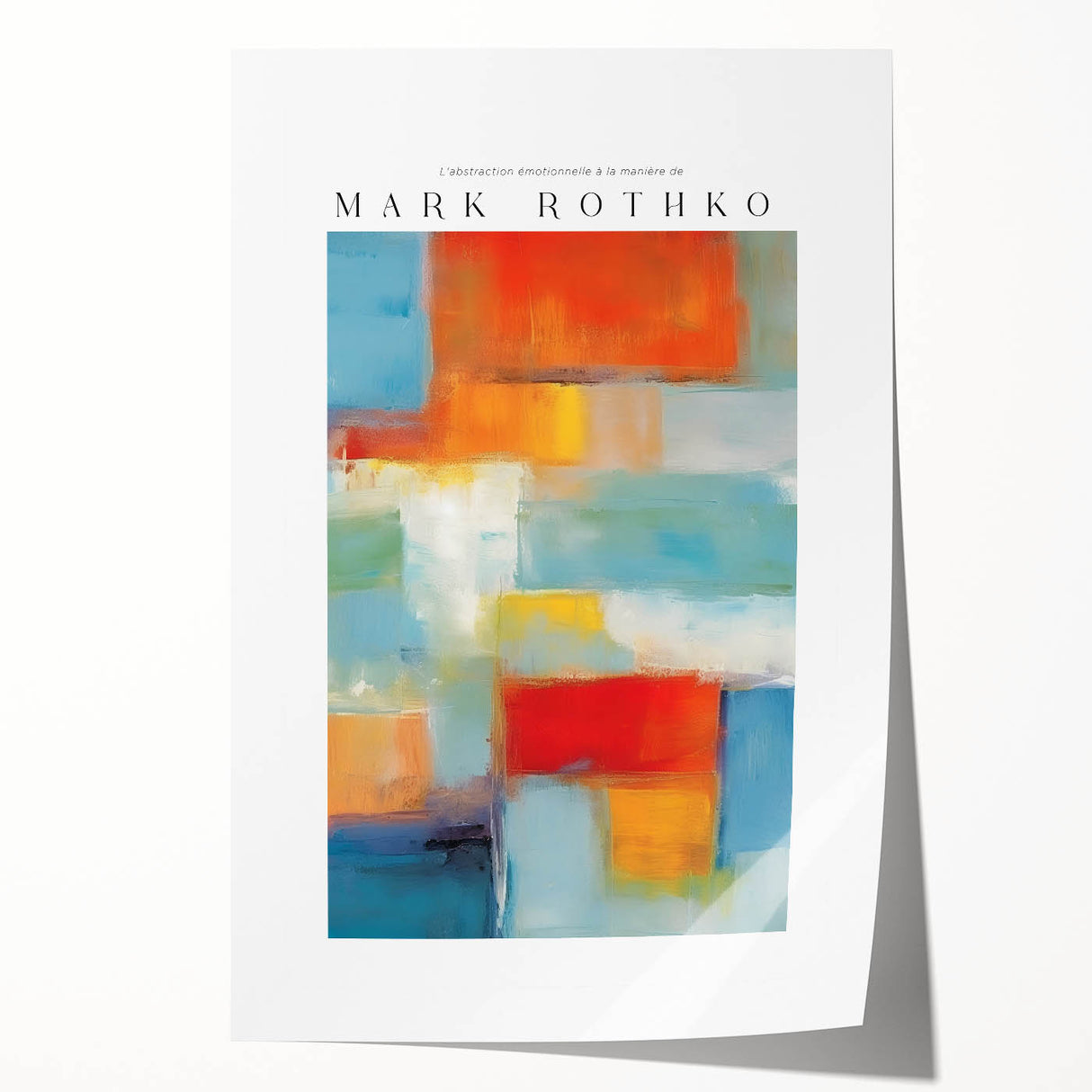 Extra large rolled print of a modern abstract design in vibrant red and orange tones, ideal for art wall dining room.