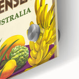 Colourful Queensland Retro Travel Poster | Tropical Fruit & Flowers Art