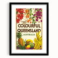 Colourful Queensland Retro Travel Poster | Tropical Fruit & Flowers Art