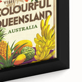 Colourful Queensland Retro Travel Poster | Tropical Fruit & Flowers Art
