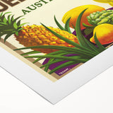 Colourful Queensland Retro Travel Poster | Tropical Fruit & Flowers Art