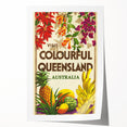 Colourful Queensland Retro Travel Poster | Tropical Fruit & Flowers Art